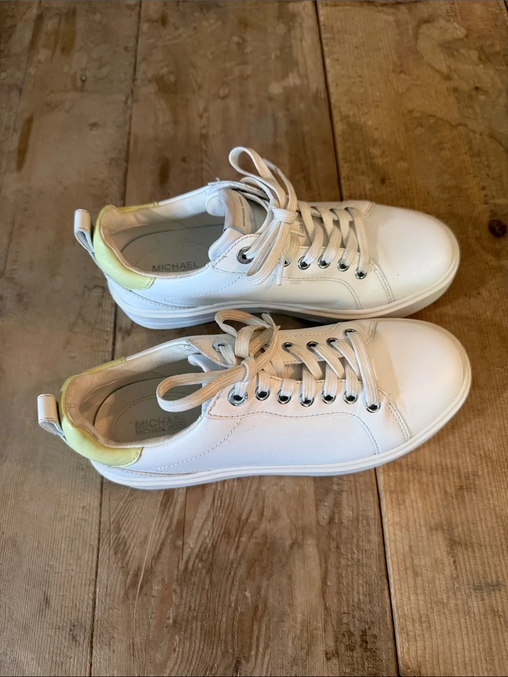 Michael Kors White Platform Sneakers with Pale Yellow Heel